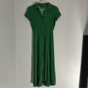 Reformation Green Button-Front Short Sleeve Maxi Dress
